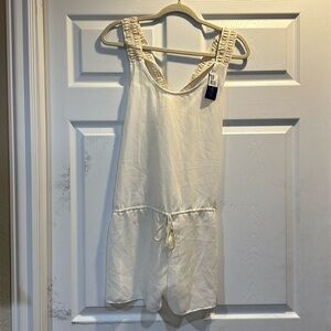 NWT! Leonisa Cream Chiffon Romper Coverup Crochet Trim M Swim